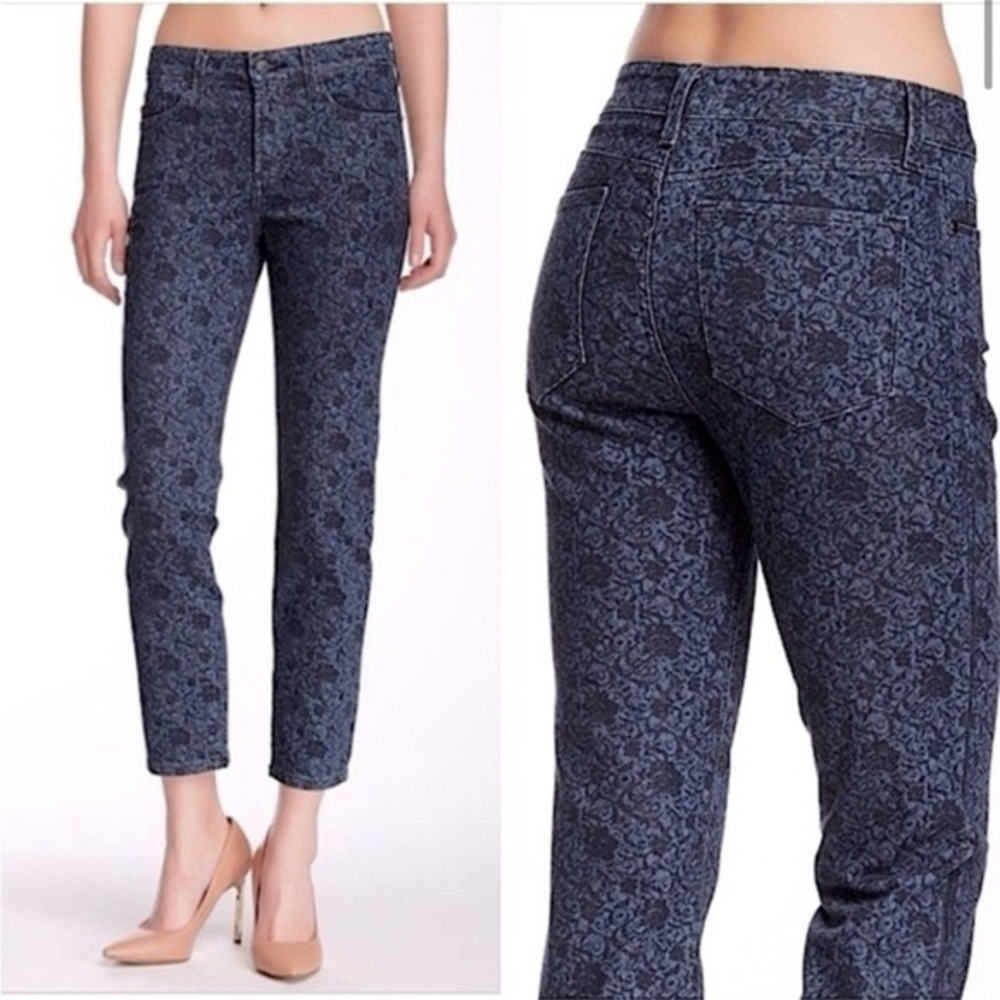 NYDJ Dark Blue Floral Patterned Ankle Jeans size 10